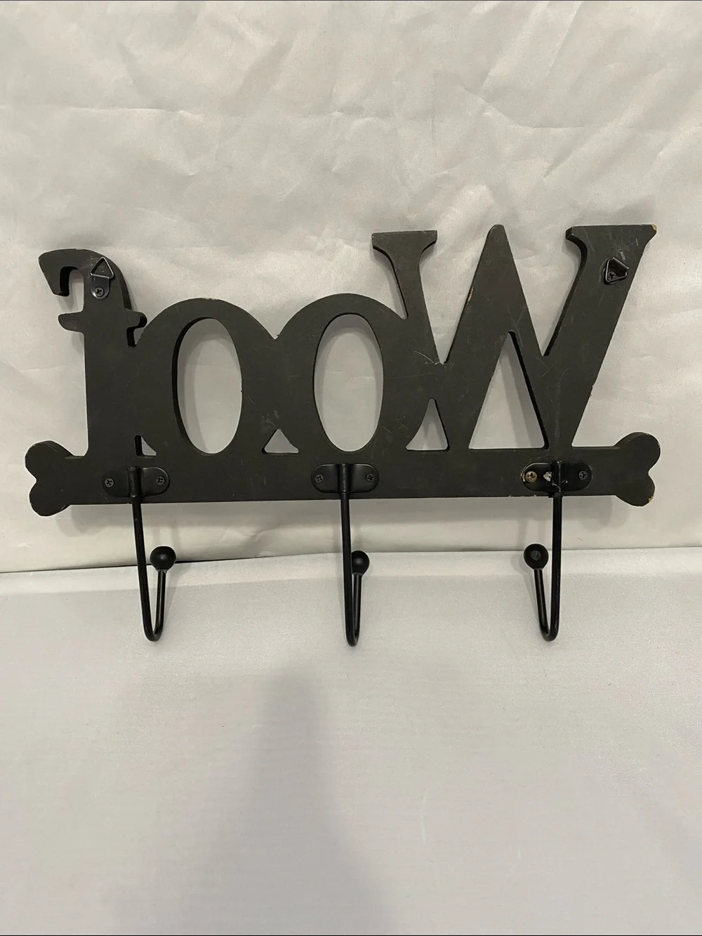 Woof Wall Hook Rack in Distressed Black - Home Wall Decor